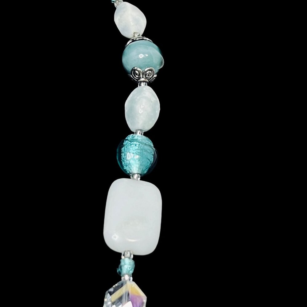 Chunky Teal And Clear Glass With Blue Quartz Beaded Necklace (NA77) - Picture 5 of 8
